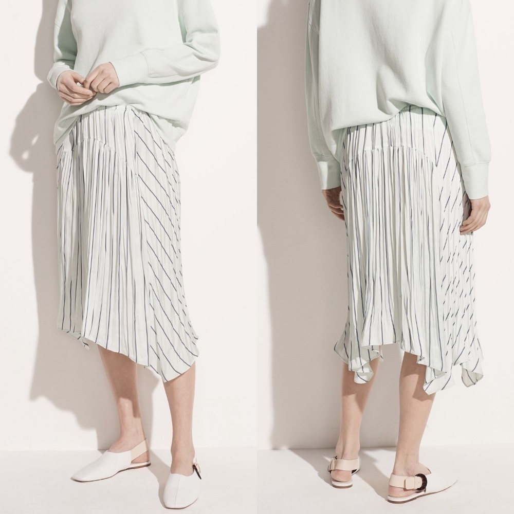 NWT Vince Silky Striped Paneled Asymmetrical Midi Skirt in Mint Sz. S